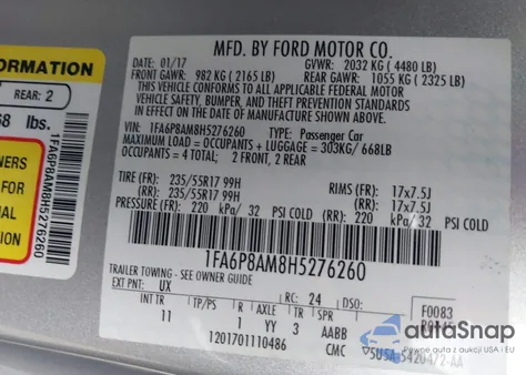 2017 Ford Mustang V6 from USA, damaged, VIN 1FA6P8AM8H5276260